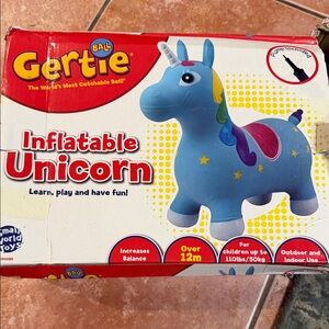 Inflatable Unicorn Toy - Blue and Rainbow